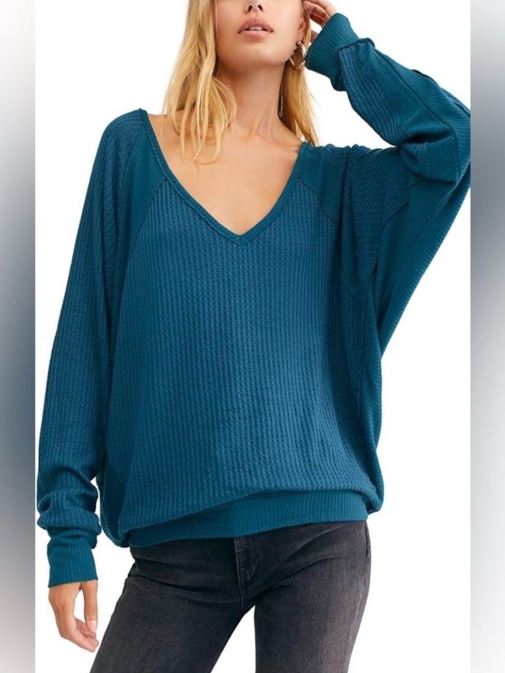 FREE PEOPLE | We The Free “Santa Clara Thermal” Teal Textured Knit Top